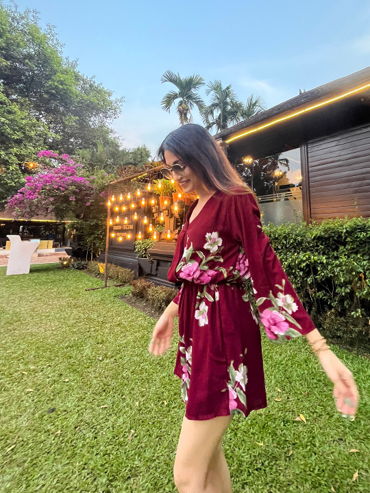 SASSAFRAS Maroon & Green Floral Print Playsuit