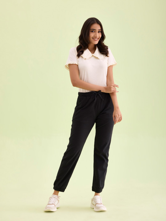 Go Colors Women Black Regular Fit Track Pants