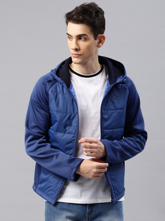 Men Navy Blue Solid Padded Jacket M