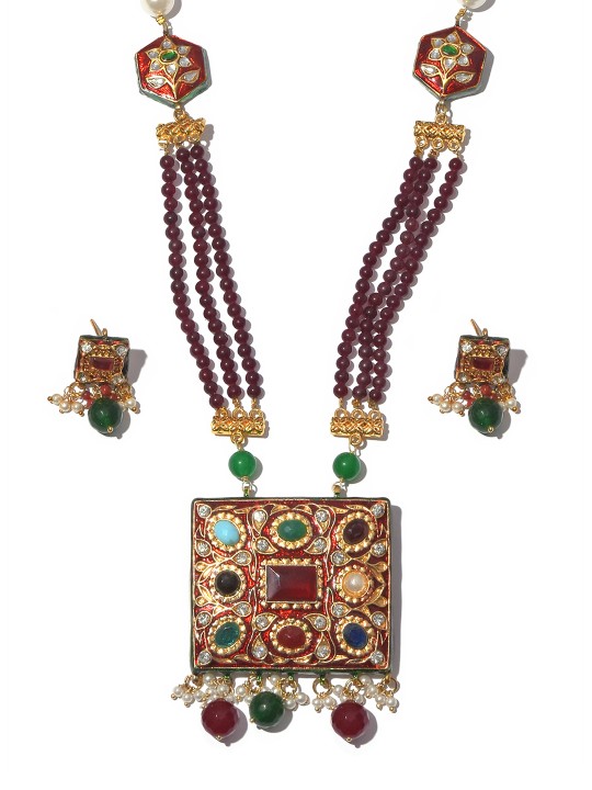 Maroon Metal Gold-Plated Jewellery Set
