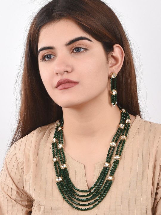 Green Metal Gold-Plated Jewellery Set