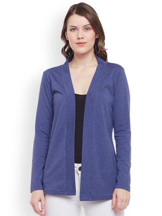 Blue Solid Open Front Shrug XS