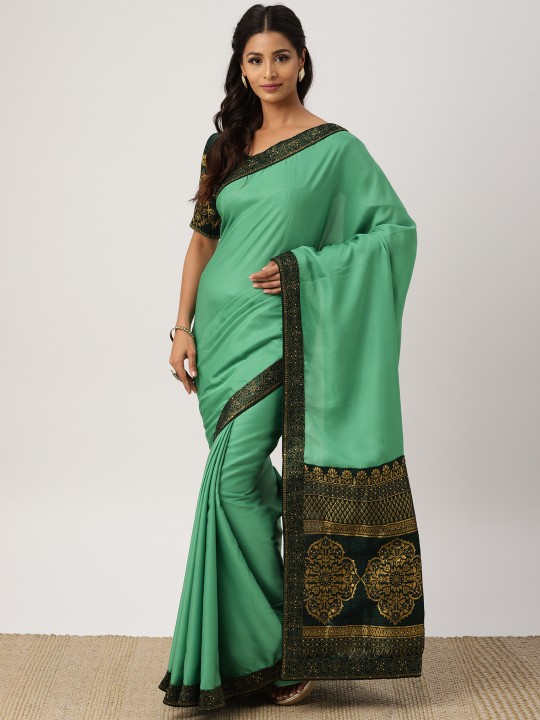 Green Solid Pure Silk Saree