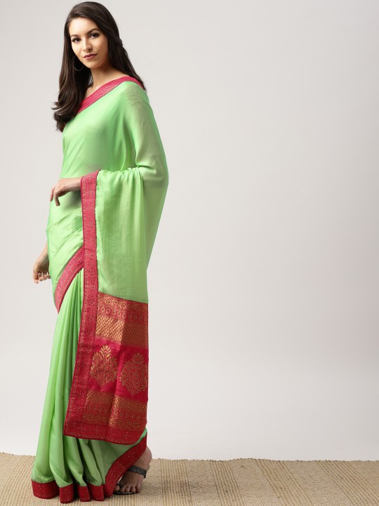 Green Solid Pure Silk Saree