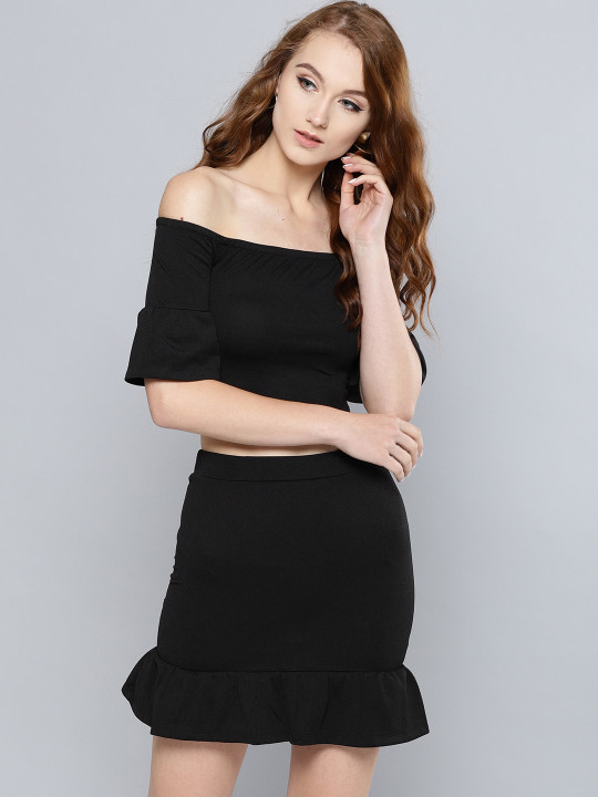 Women Black Solid Bodycon Two Piece Dress S | Desertcart Antigua and Barbuda
