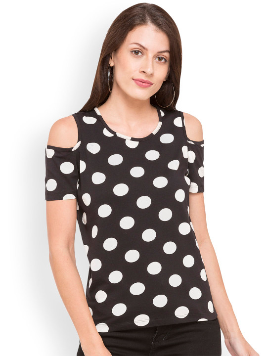 Women Black Printed Cold-Shoulder Top XS