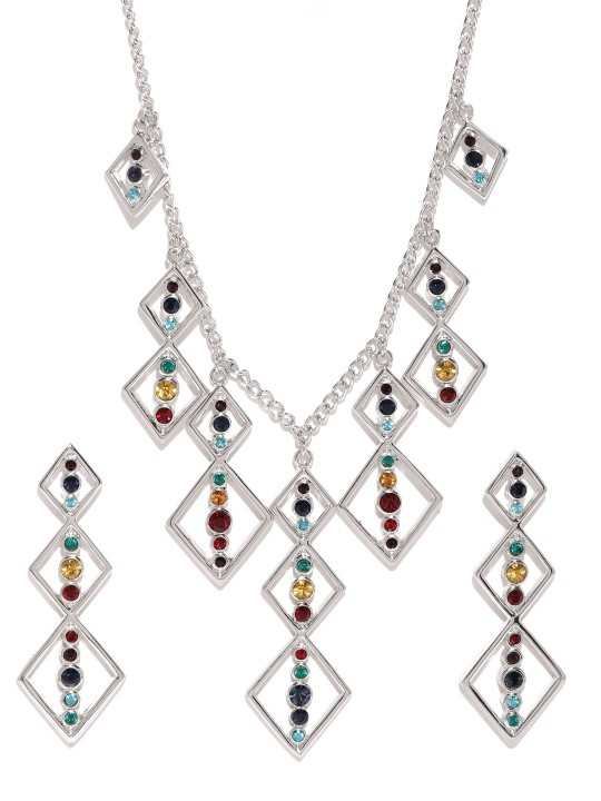For Nitya Silver-Toned Stone Studded Jewellery Set
