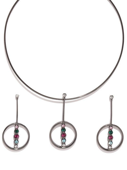 For Nitya Black Polished Stone Studded Jewellery Set