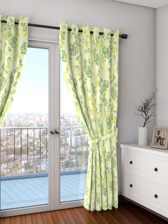 Skipper Green Floral Extra Long Door Curtain