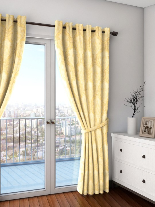 Skipper Beige Damask Extra Long Door Curtain