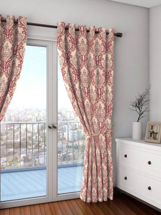 Skipper Purple Damask Extra Long Door Curtain
