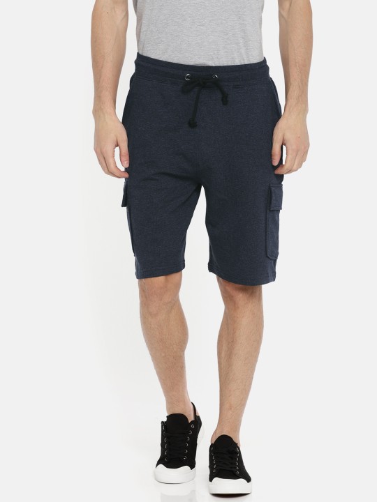 Men Navy Blue Solid Regular Fit Shorts 28