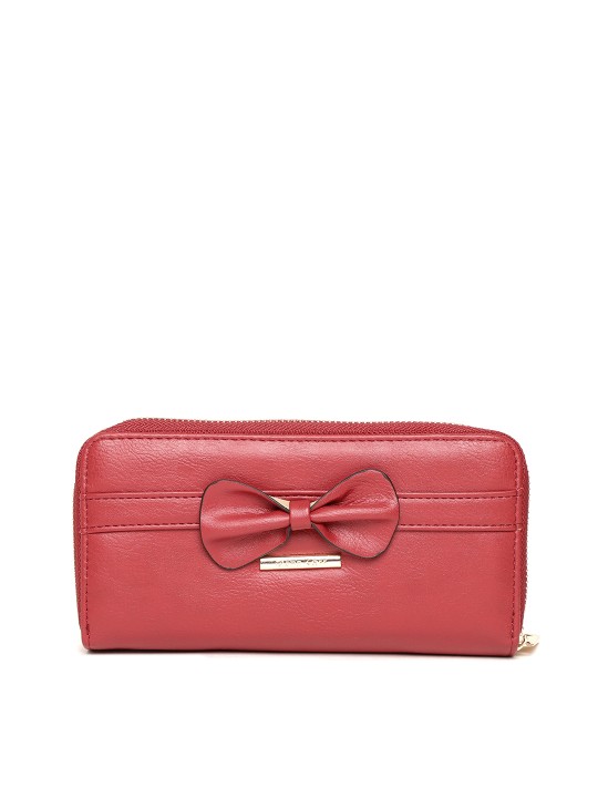 Women Red Solid Zip Around Wallet