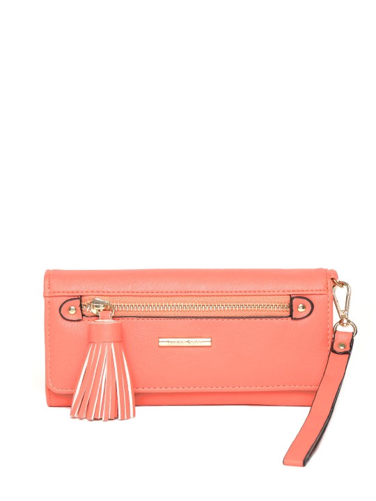 Women Peach-Coloured Solid Three Fold Wallet