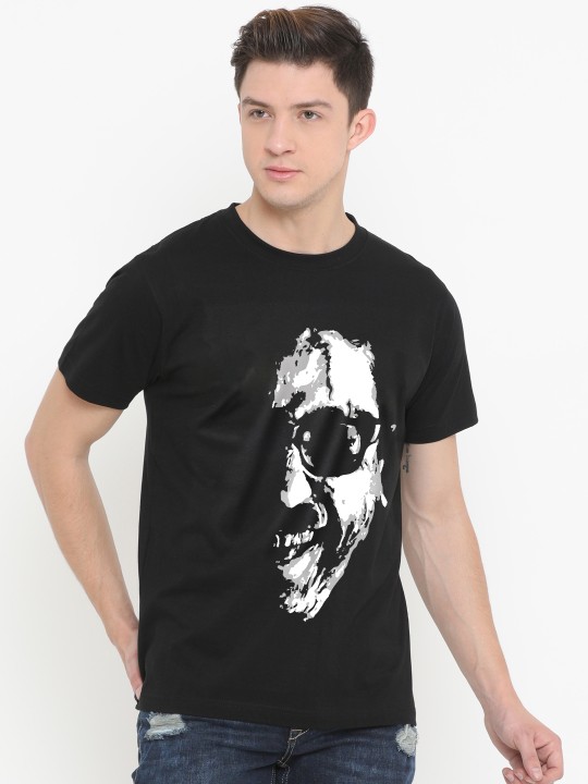 Men Black Printed Round Neck T-shirt S
