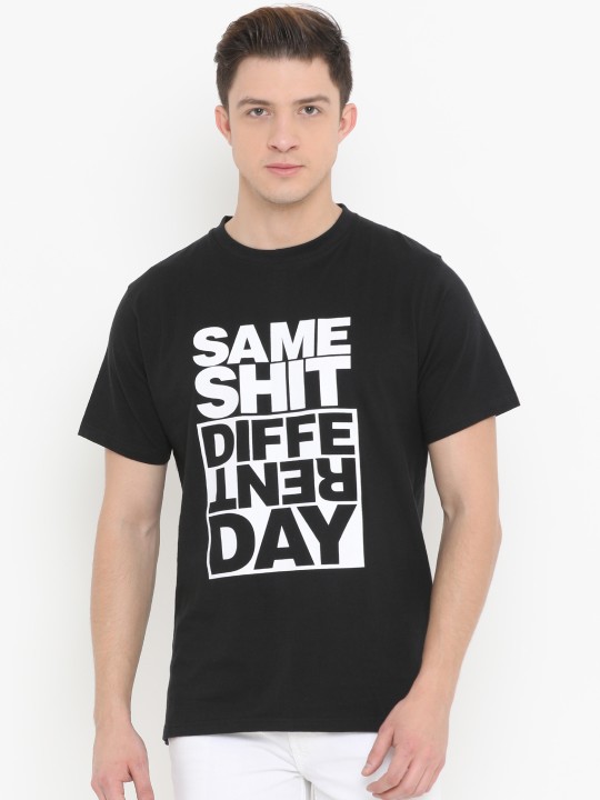 Men Black Printed Round Neck T-shirt S