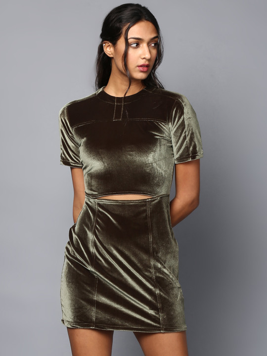 Women Olive Green Solid Bodycon Dress M | Desertcart Aruba