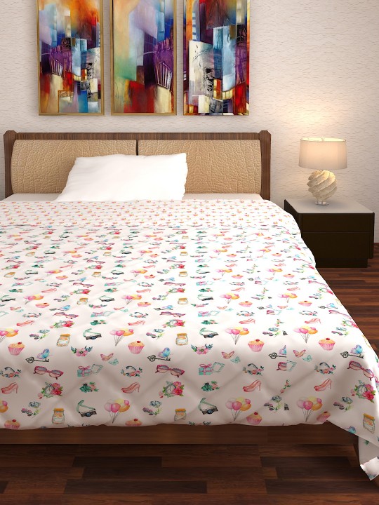 White Cartoon Characters AC Room 120 GSM Single Bed Dohar