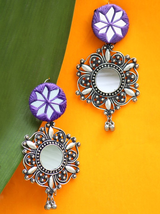 Purple Noor Mirror Handcrafted Earrings