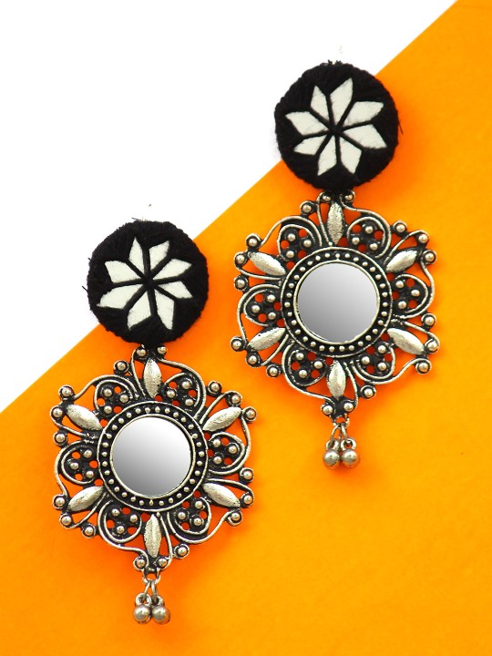 Black Noor Mirror Handcrafted Earrings