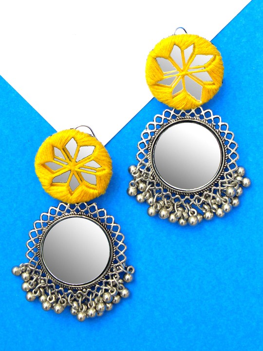 Yellow Sophia Mirror Hand-Embroidered Earrings