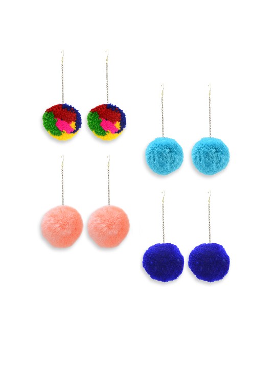 Set of 4 Multicoloured Naughty Retro Pom-Pom Earrings