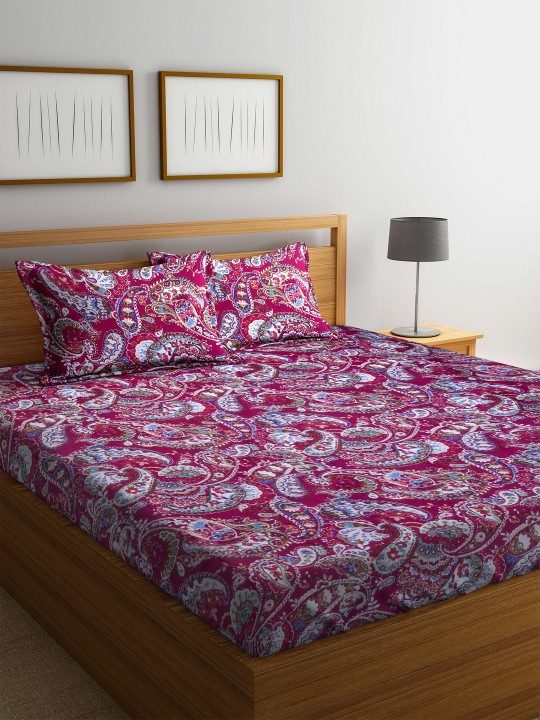 Maroon Flat 100 TC Polyester 1 Queen Bedsheet with 2 Pillow Covers