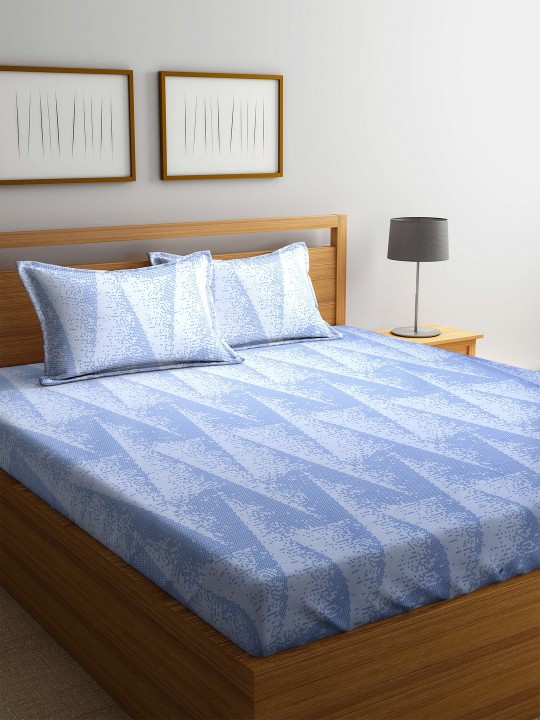 Blue Abstract Flat 124 TC Polyester 1 Queen Bedsheet with 2 Pillow Covers