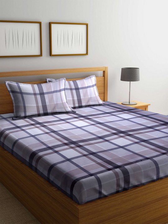 Grey Abstract Flat 124 TC Polyester 1 Queen Bedsheet with 2 Pillow Covers