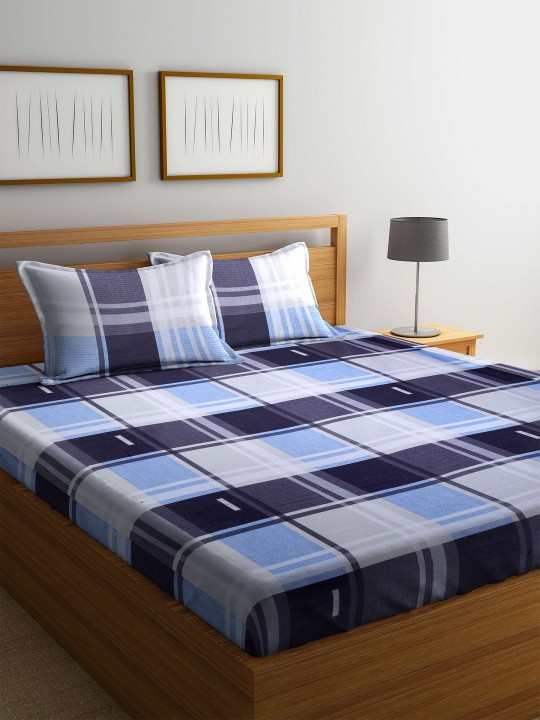 Grey Abstract Flat 124 TC Polyester 1 Queen Bedsheet with 2 Pillow Covers