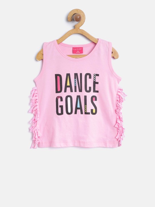 Pink Printed Sleeveless Top with Fringed Detail 9-10Y -  447
