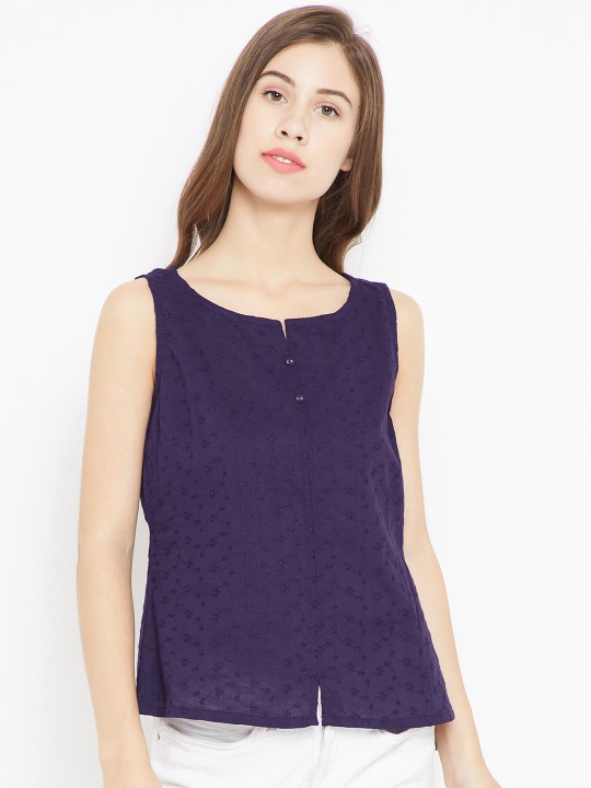 Women Purple Embroidered Top XS