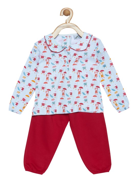Girls Blue Printed Night suit 1-2Y