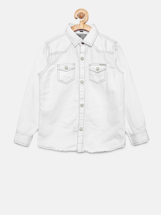 Boys White Regular Fit Solid Casual Shirt 3-4Y