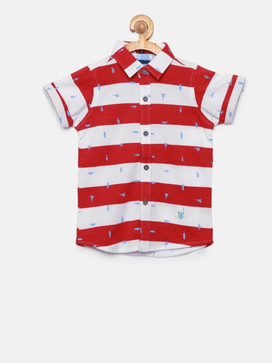 Boys Red & White Regular Fit Striped Casual Shirt 10-11Y -  1295