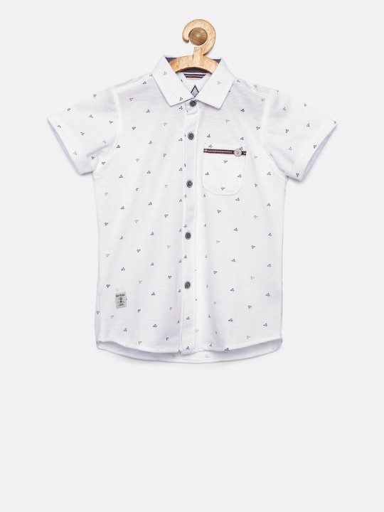 Boys White Regular Fit Printed Casual Shirt 6-7Y -  1295