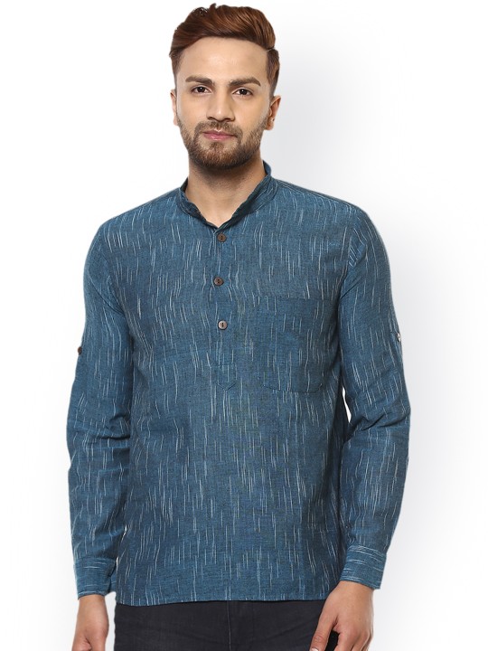 Men Blue Woven Design Straight Kurta S