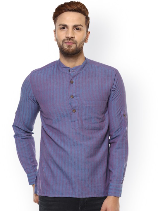 Men Blue Striped Straight Kurta S