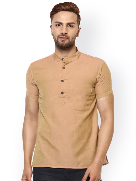 Men Beige Solid Straight Kurta S