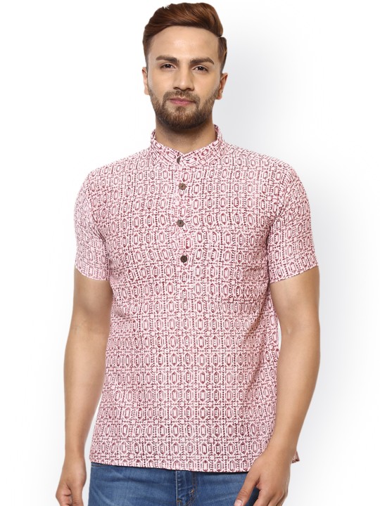 Men Pink & Maroon Printed Straight Kurta S