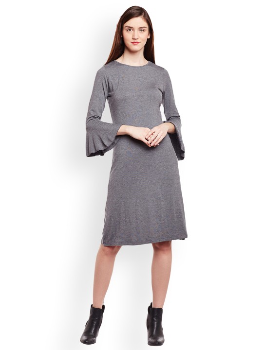 Women Grey Solid A-Line Dress XS