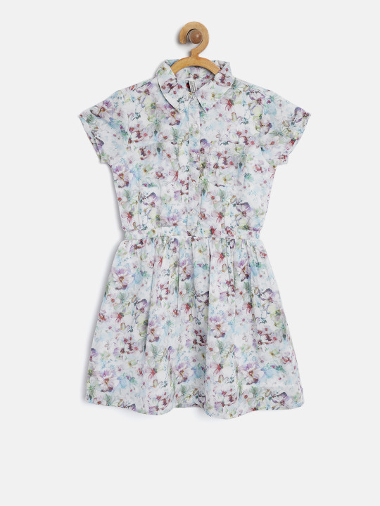 Lee Cooper Girls Purple & Blue Printed Fit and Flare Dress