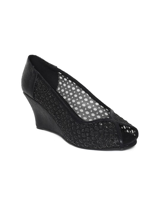 Women Black Solid Peep Toes 37