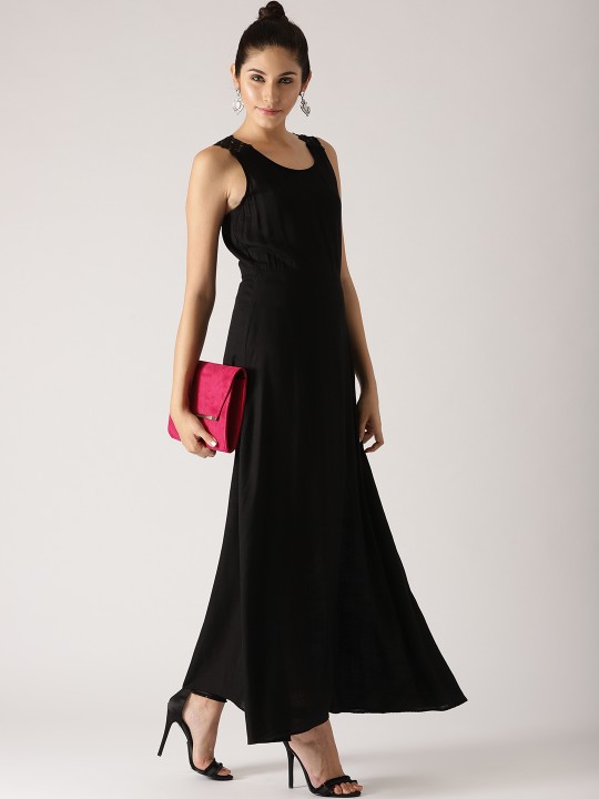 Women Black Solid Maxi Dress L