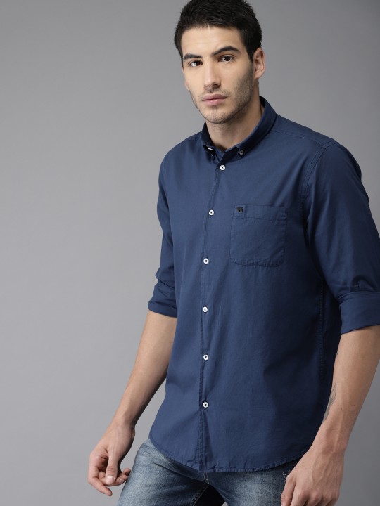 Men Navy Blue Club Slim Fit Solid Casual Shirt 38
