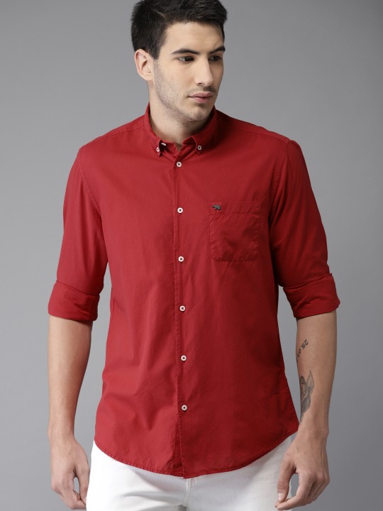 Men Red Club Slim Fit Solid Semiformal Shirt 40