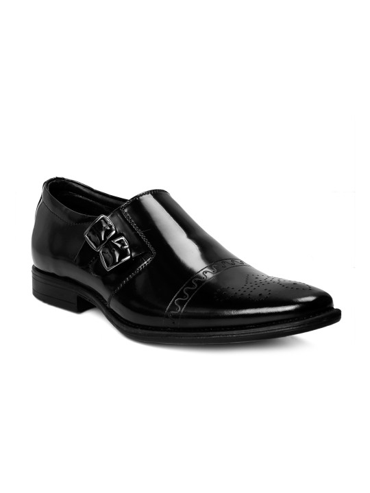 Men Black Formal Leather Monk Shoes 6