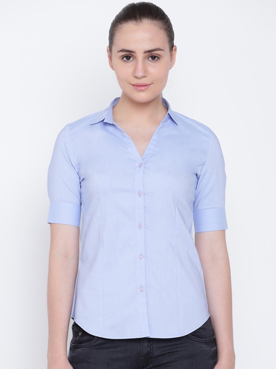 Women Blue Regular Fit Solid Formal Shirt S