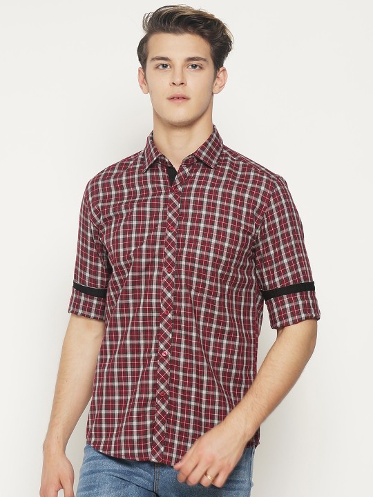 Men Maroon & White Slim Fit Checked Casual Shirt 38