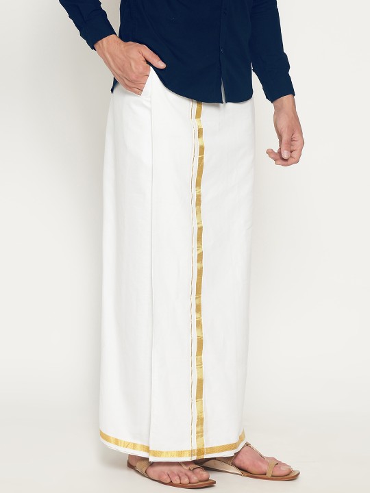 Men White Readymade Solid Dhoti